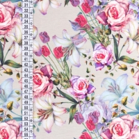 Digitaal bedrukte tricot met rozen, lelies en tulpen