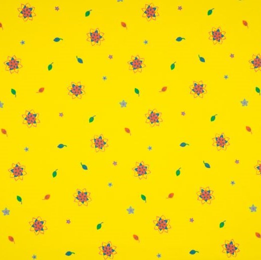 Gele tricot met bloemetjes en blaadjes