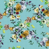 Groepjes bloemen op licht oud groen, tricot van Megan Blue