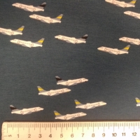 Vliegtuigen op aqua jeans ondergrond van Megan bleu