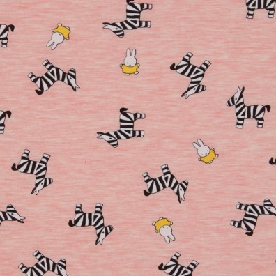 Doodskaak ik ben trots Leeg de prullenbak Nijntje tricot met zebra's roze gemeleerd - stoffennl.nl