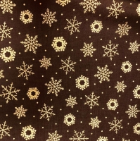 Kerst quiltstof zwart met gouden sneeuwvlokken