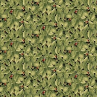 quiltkatoen groene blaadjes met rode bloemetjes