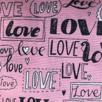 roze met grijs bedrukte canvas "love, love, love"
