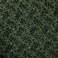 Quiltkatoen : groen met kant achtige bloemmotief.