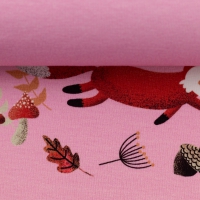 Tricot paneel 50 bij 65 cm: roze met vos ornament