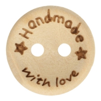 houten knoop met de tekst "handmade with love" 20 mm