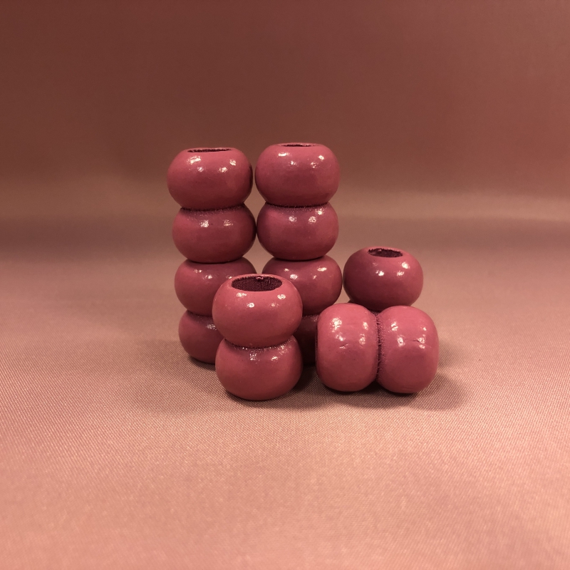 Dubbel ronde houten macramé kraal roze 17x22mm