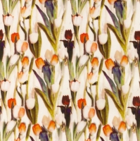 Katoen met tulpen dessin in warme tinten.