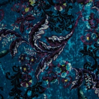 Gedessineerd velours, zwart aqua met een beetje paars