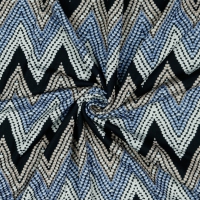 zachte polyester tricot donkerblauw wit zand zigzag motief