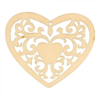 Brocante houten hart,  7,8 cm groot