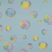 Licht blauw french terry met pastel bubble dessin