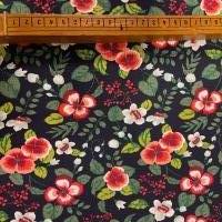 Modal katoen tricot bloemen op d. blauw
