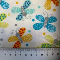wit flanel met aqua en gele vlinders