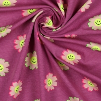 Fuchsia tricot met vrolijke bloemen