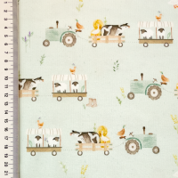 Katoenen tricot boerderijdieren achter de traktor
