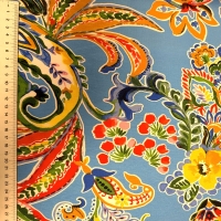 Blauwe viscose tricot met bloemen