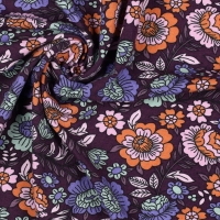 katoenen tricot paars oranje gebloemd